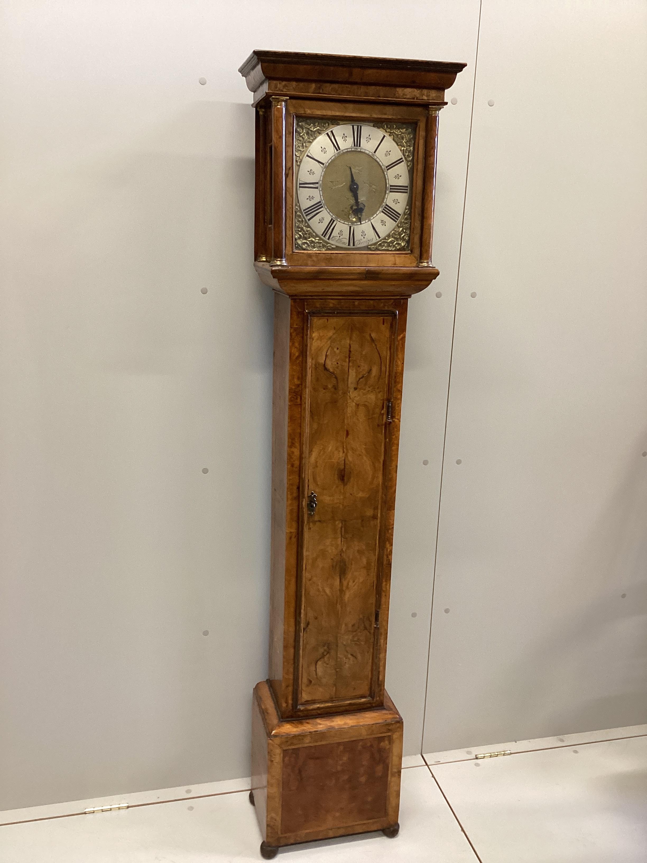 William Wilkins, Devizes. An 18th century 10 inch thirty hour longcase clock dial with date aperture, later figured walnut case height 178cm.